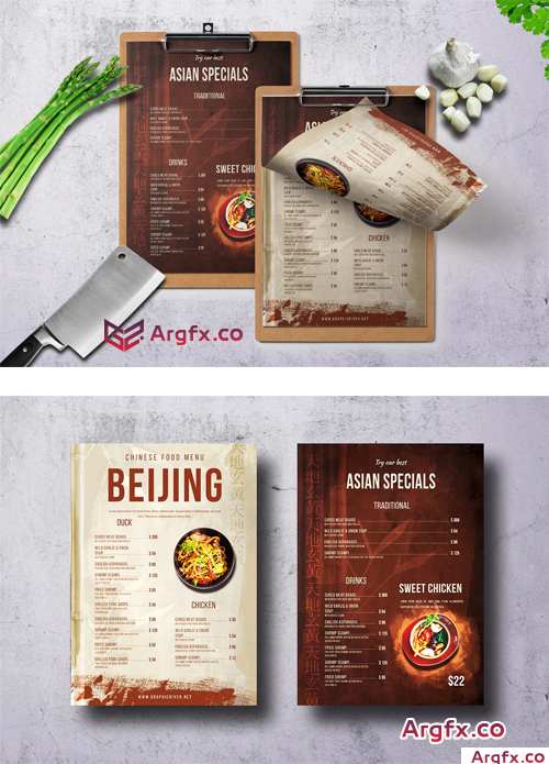 Chinese Single Page A4 & US Letter Food Menu