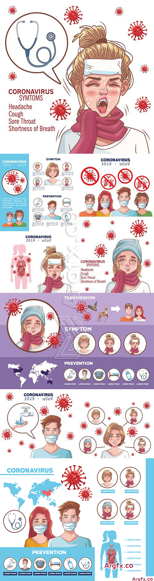 Coronavirus symptoms and prevention infographics design