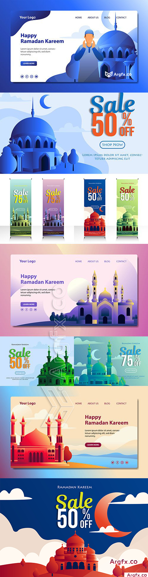 Ramadan sales and landing page mosque illustration